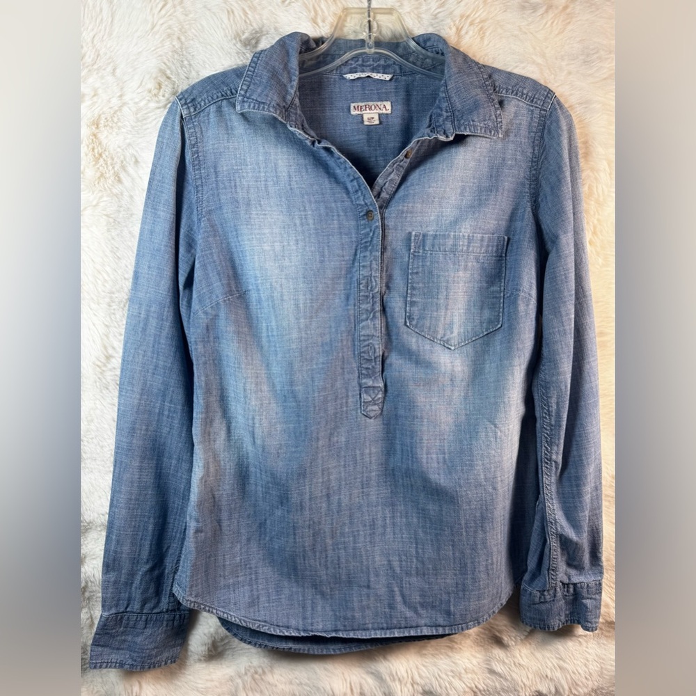 Merona Faded Light Blue Denim Pullover Shirt